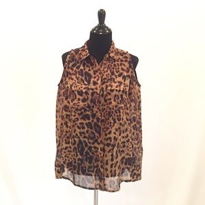 Animal Print Cold Shoulder Button Down Blouse